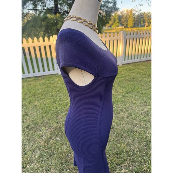 BEBE Y2K Vintage Deep Purple Bandage Mini Dress Off Shoulder Clubbing Bodycon S - Picture 16 of 16